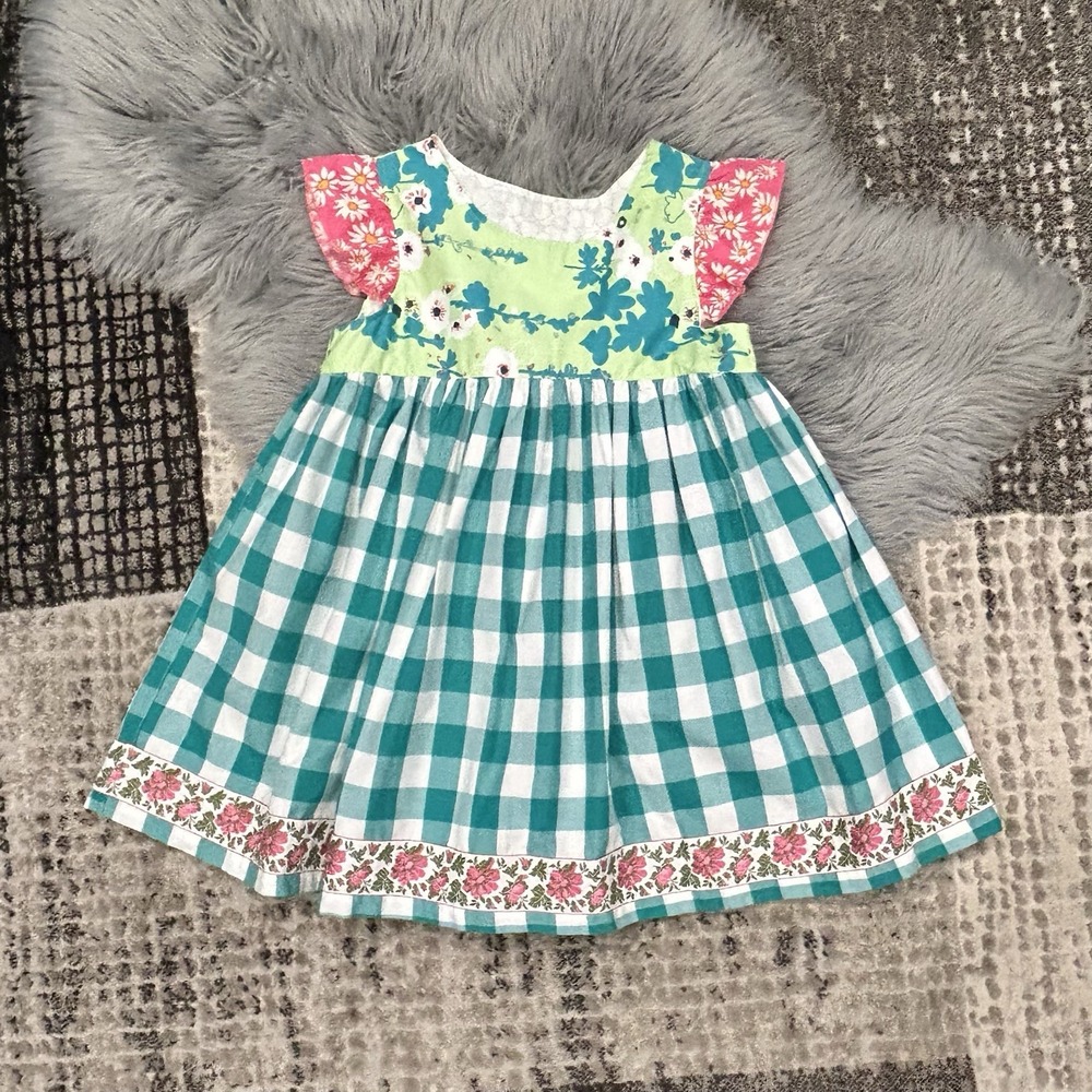Matilda‎ Jane MJ Girls Platinum Floral & Gingham Plaid Top Size 14 Numbered 2of7